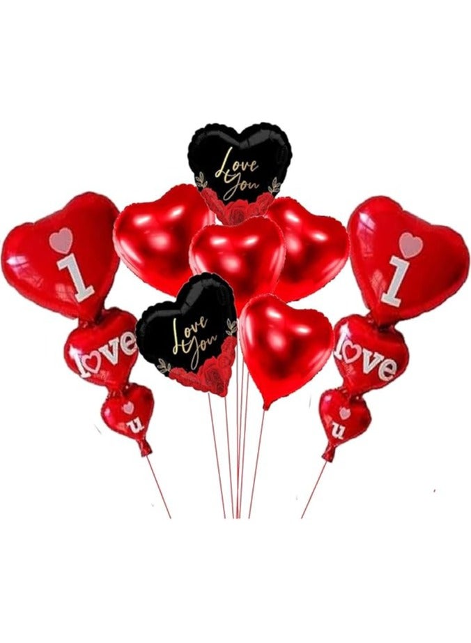 Mcolour Balloon Love Theme Red And Black Heart Shape Foil Balloons For Valentine's Day Anniversary Wedding Proposal And Birthday celebration - Image 1